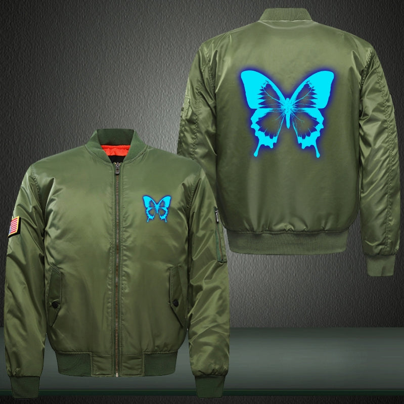 Art Butterfly Luminous Print Long Sleeve Bomber Jacket