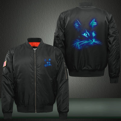Art Cat Luminous Print Long Sleeve Bomber Jacket