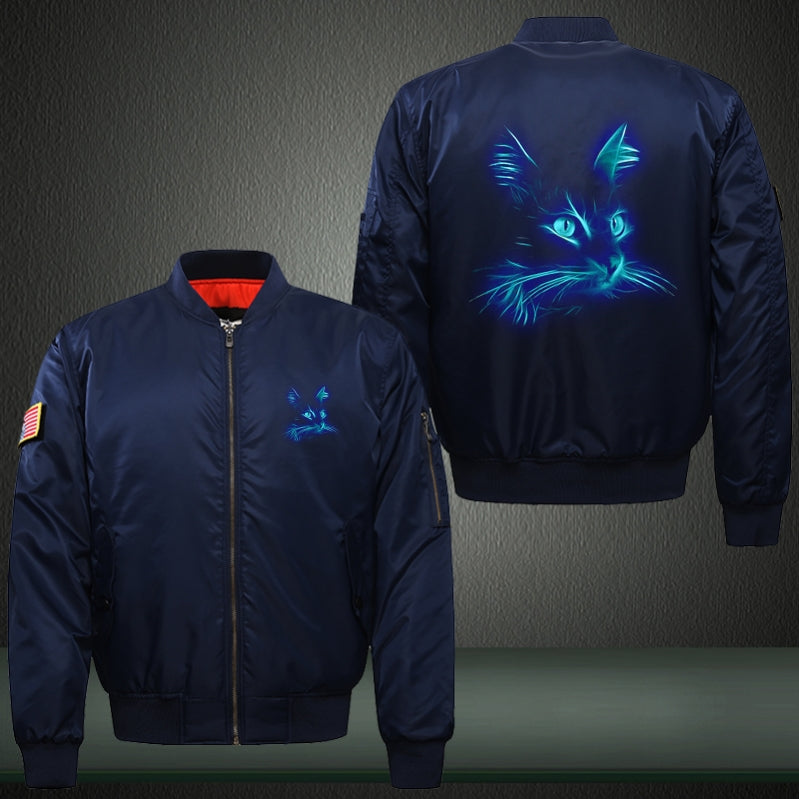 Art Cat Luminous Print Long Sleeve Bomber Jacket