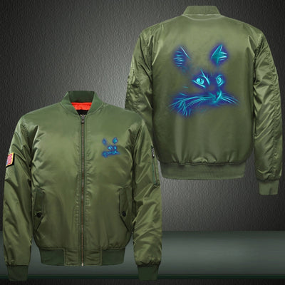 Art Cat Luminous Print Long Sleeve Bomber Jacket