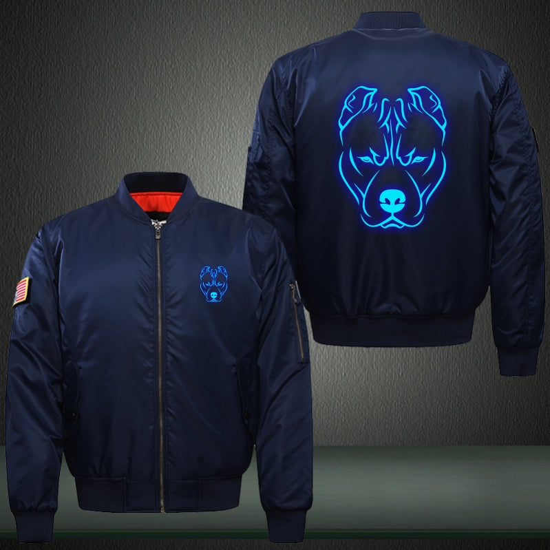 Art Pitbull dog Luminous Print Long Sleeve Bomber Jacket