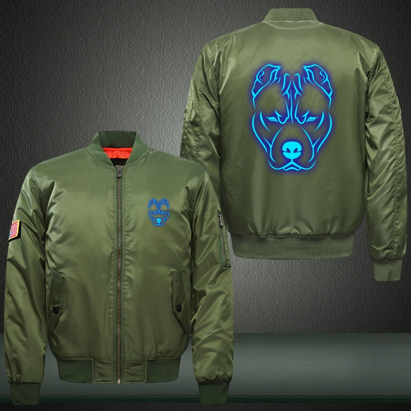 Art Pitbull dog Luminous Print Long Sleeve Bomber Jacket