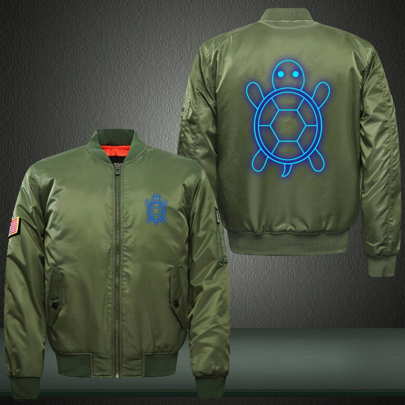 Art Turtle Luminous Print Long Sleeve Bomber Jacket