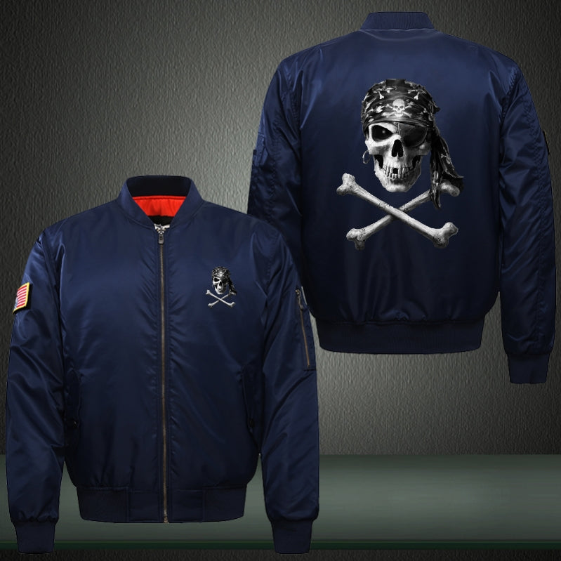 Pirate Skull Print Thicken Long Sleeve Bomber Jacket