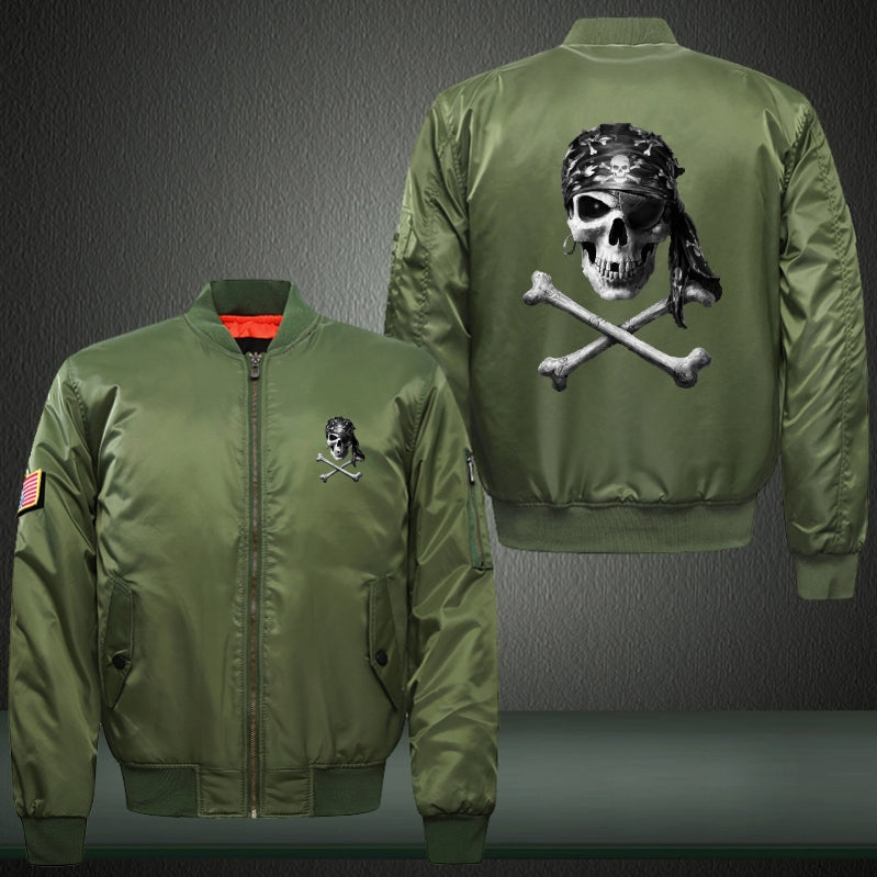 Pirate Skull Print Thicken Long Sleeve Bomber Jacket