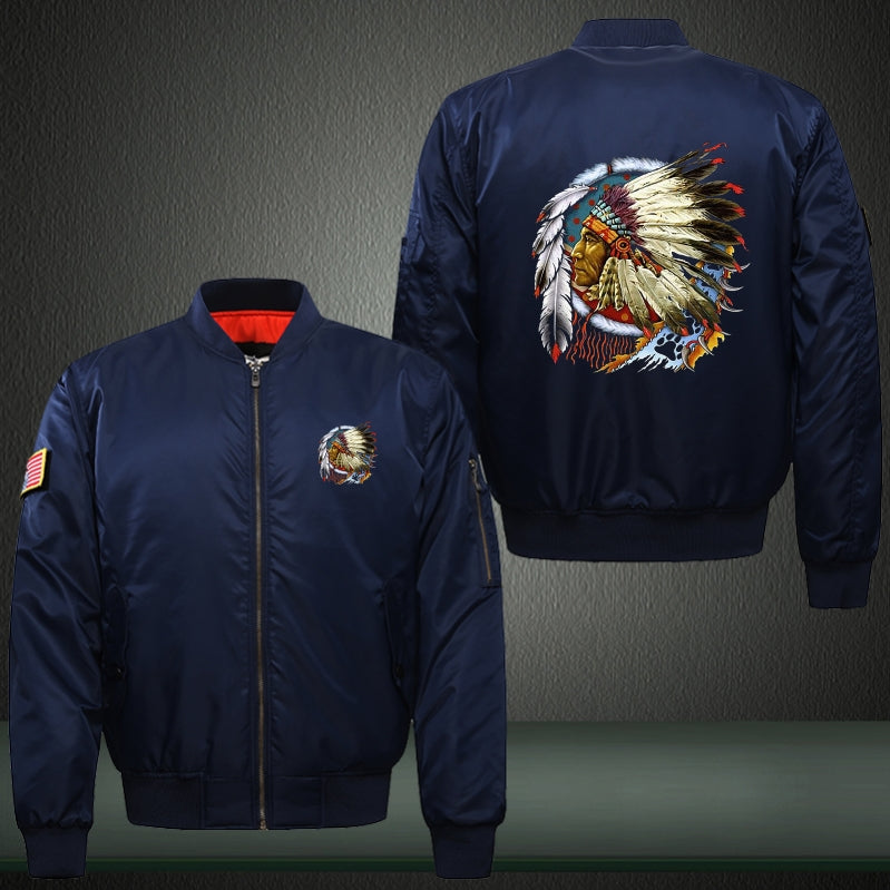 Native American Indian Print Thicken Long Sleeve Bomber Jacket