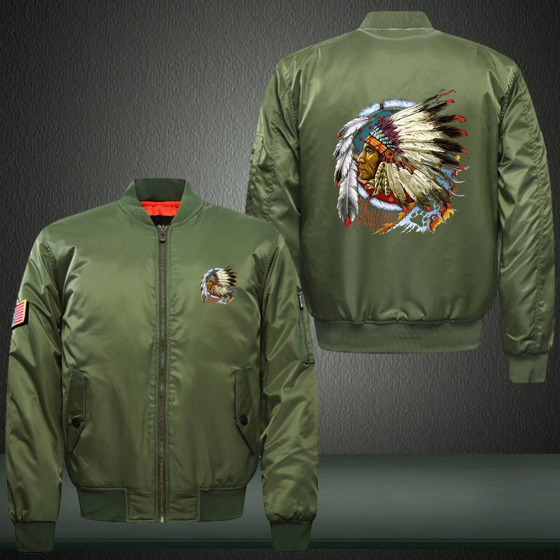 Native American Indian Print Thicken Long Sleeve Bomber Jacket