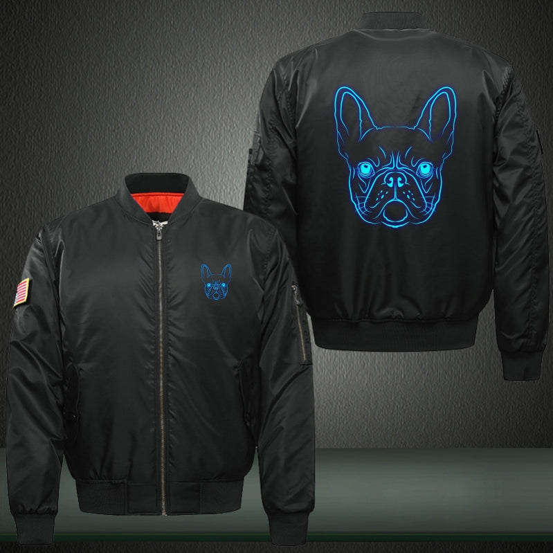 Art French Bulldog Luminous Print Thicken Long Sleeve Bomber Jacket