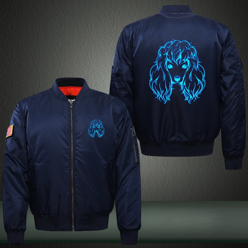 Long hair dog Luminous Print Thicken Long Sleeve Bomber Jacket