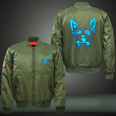 Art small terrier dog Luminous Print Thicken Long Sleeve Bomber Jacket
