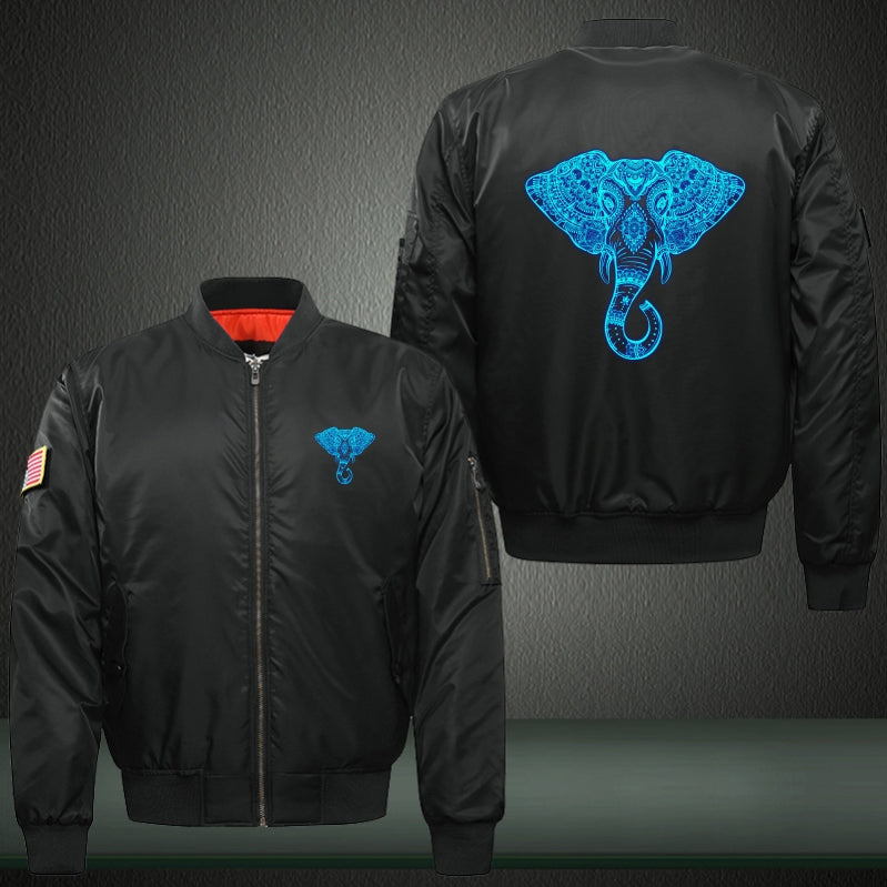 Art Elephant Luminous Print Thicken Long Sleeve Bomber Jacket