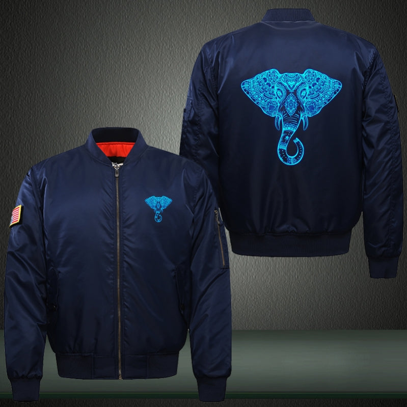 Art Elephant Luminous Print Thicken Long Sleeve Bomber Jacket