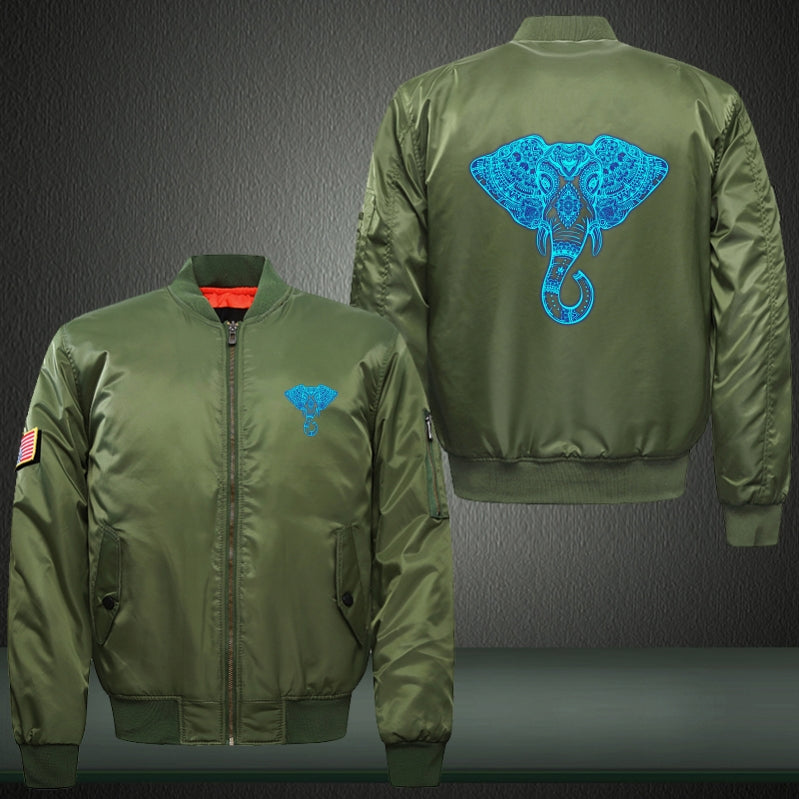 Art Elephant Luminous Print Thicken Long Sleeve Bomber Jacket
