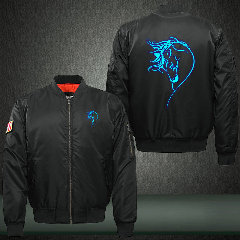 Art beautiful horse Luminous Print Thicken Long Sleeve Bomber Jacket