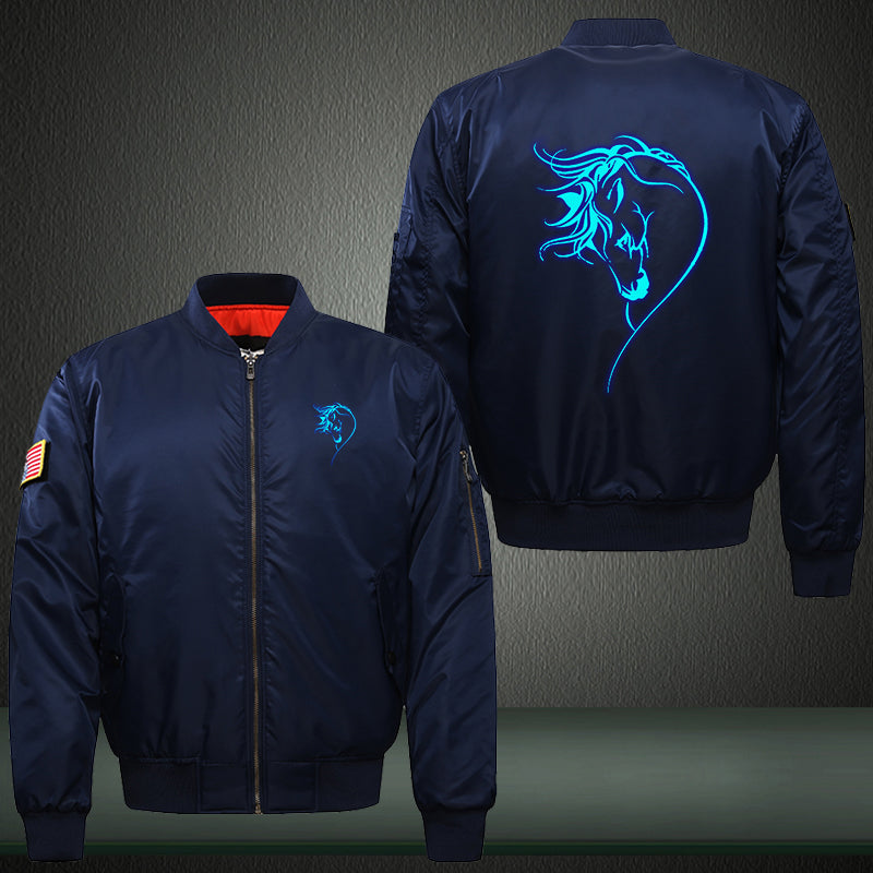 Art beautiful horse Luminous Print Thicken Long Sleeve Bomber Jacket