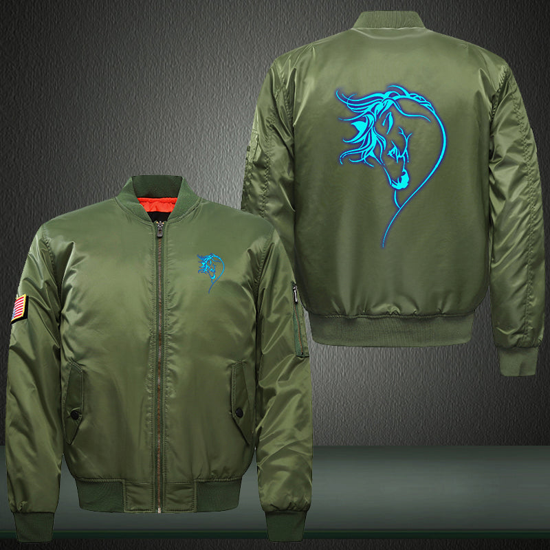 Art beautiful horse Luminous Print Thicken Long Sleeve Bomber Jacket