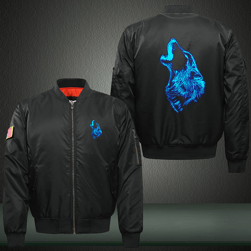 Art roar Wolf Luminous Print Thicken Long Sleeve Bomber Jacket