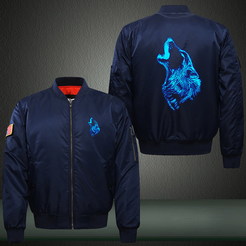 Art roar Wolf Luminous Print Thicken Long Sleeve Bomber Jacket