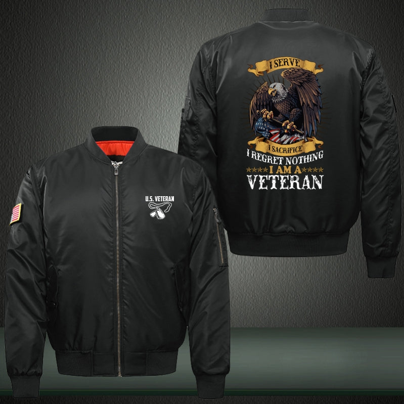 I am a veteran Print Thicken Long Sleeve Bomber Jacket