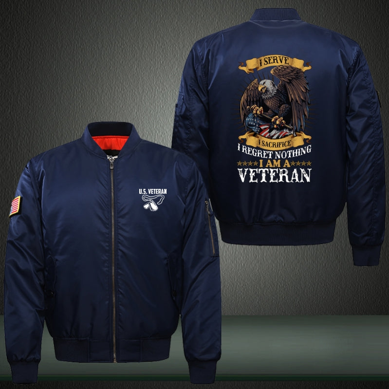 I am a veteran Print Thicken Long Sleeve Bomber Jacket