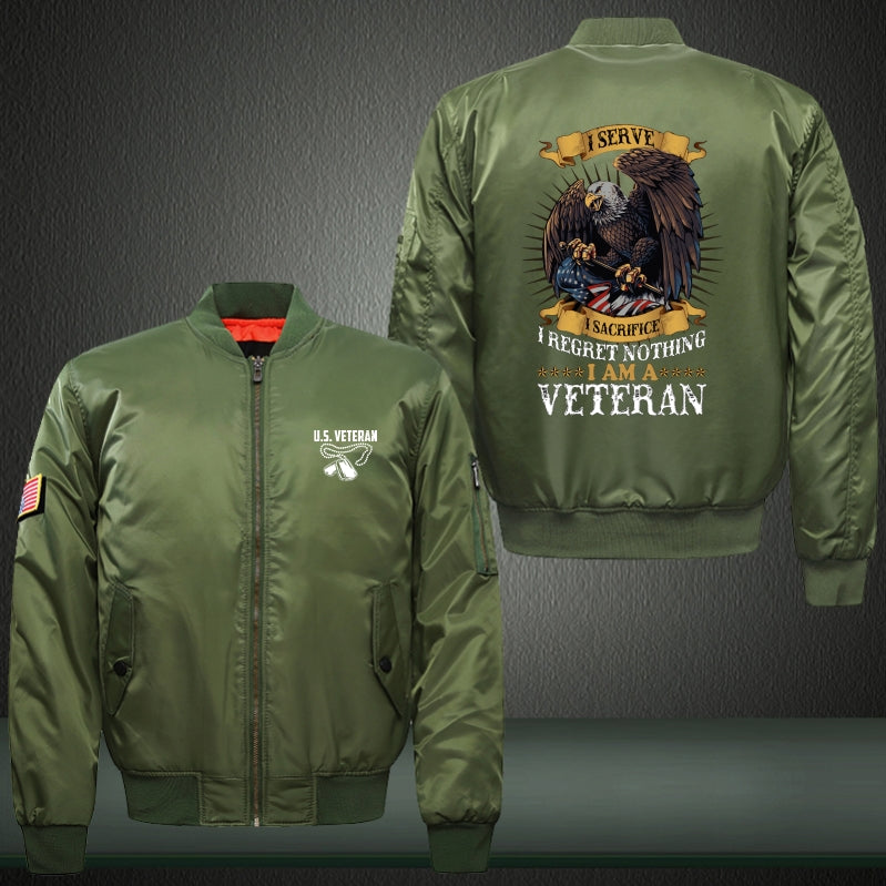I am a veteran Print Thicken Long Sleeve Bomber Jacket
