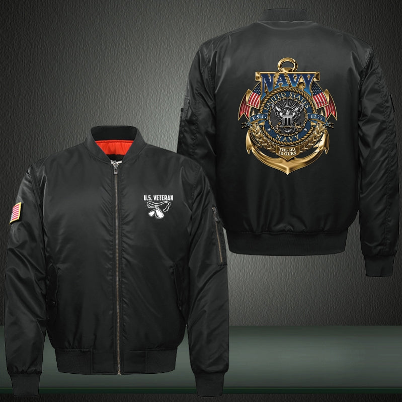 Navy United State Print Bomber Jacket