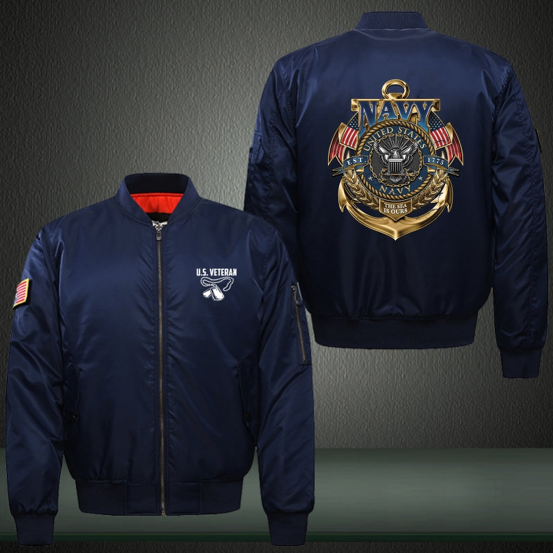 Navy United State Print Bomber Jacket