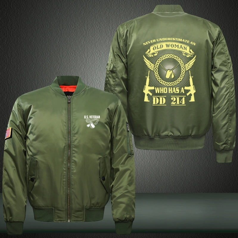 US Veteran never underestimate an old woman Print Bomber Jacket