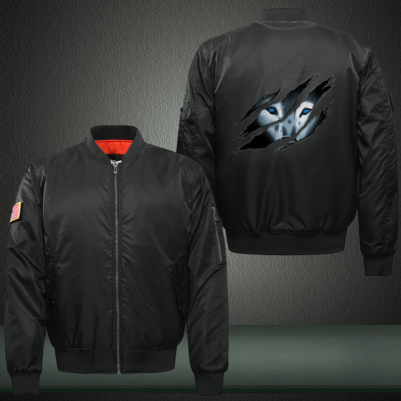 Hide eye Wolf Print Bomber Jacket