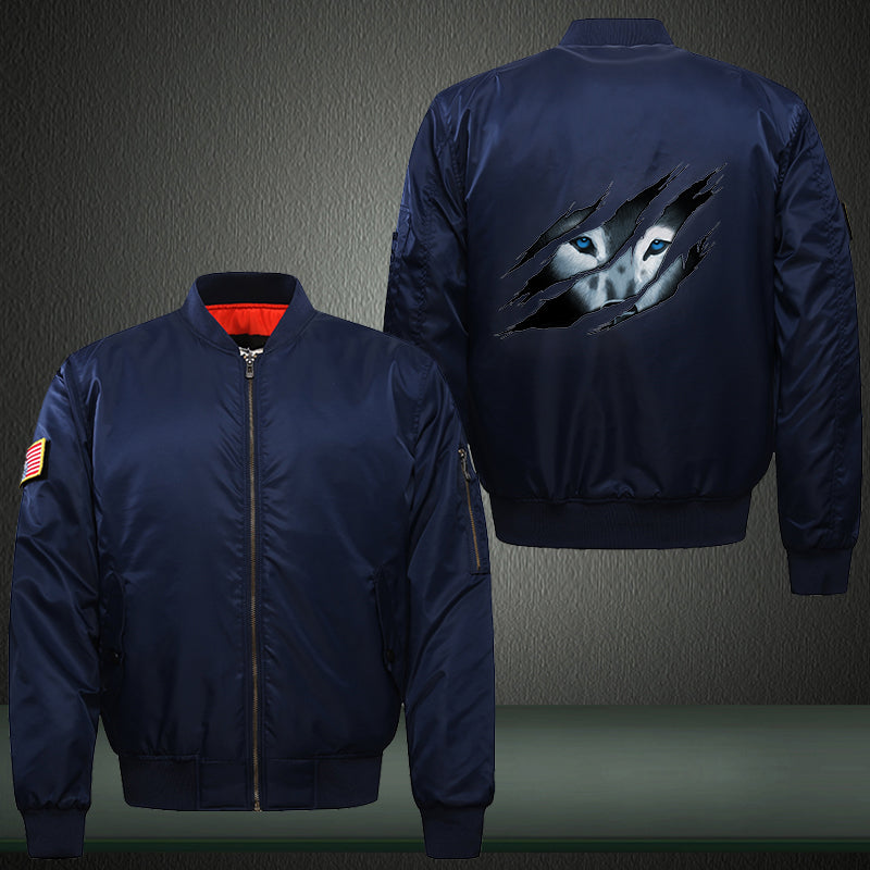 Hide eye Wolf Print Bomber Jacket