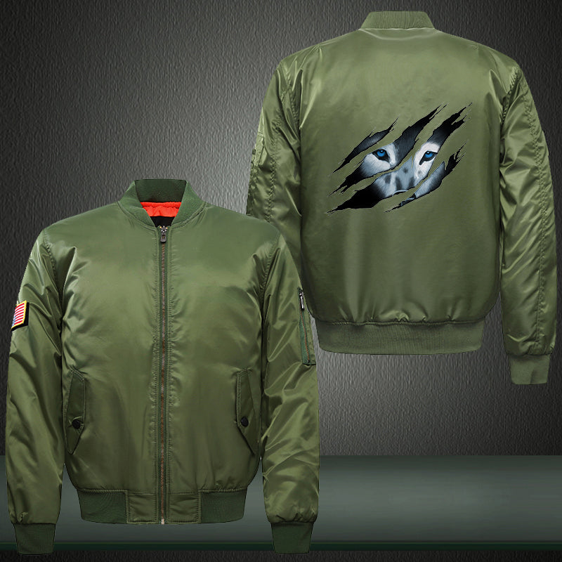 Hide eye Wolf Print Bomber Jacket