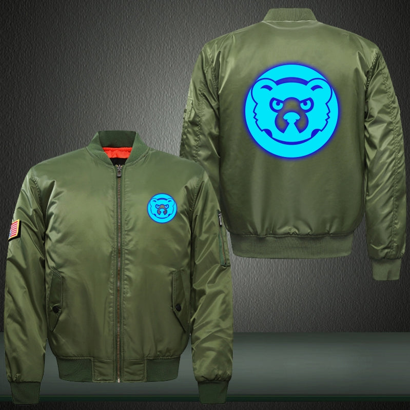 Face Bear Luminous Print Bomber Jacket