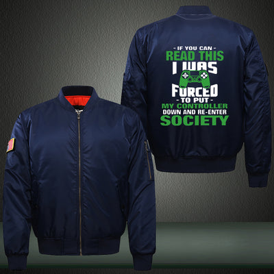 If you can read this I was forced o put controller Print Bomber Jacket