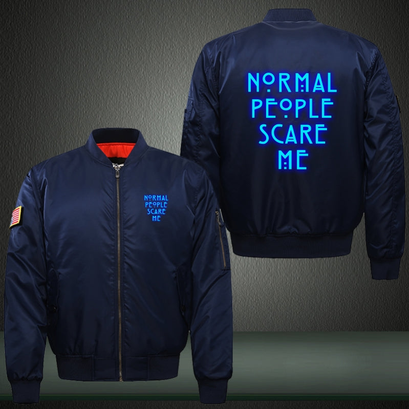 Normal people scare me Luminous Print Bomber Jacket