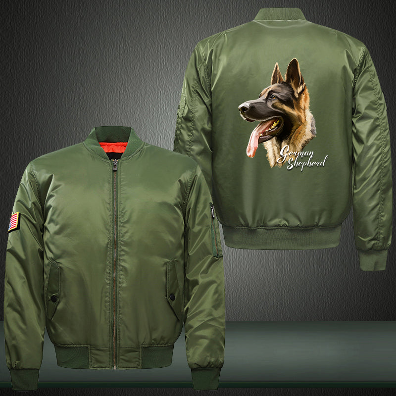 Art side German Shepherd Dog Print Bomber Jacket
