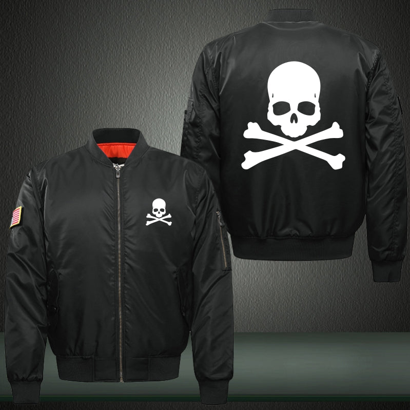 WHITE SKULL Print Thicken Long Sleeve Bomber Jacket