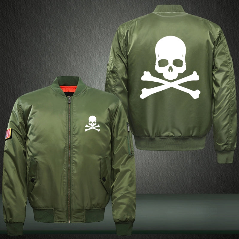 WHITE SKULL Print Thicken Long Sleeve Bomber Jacket