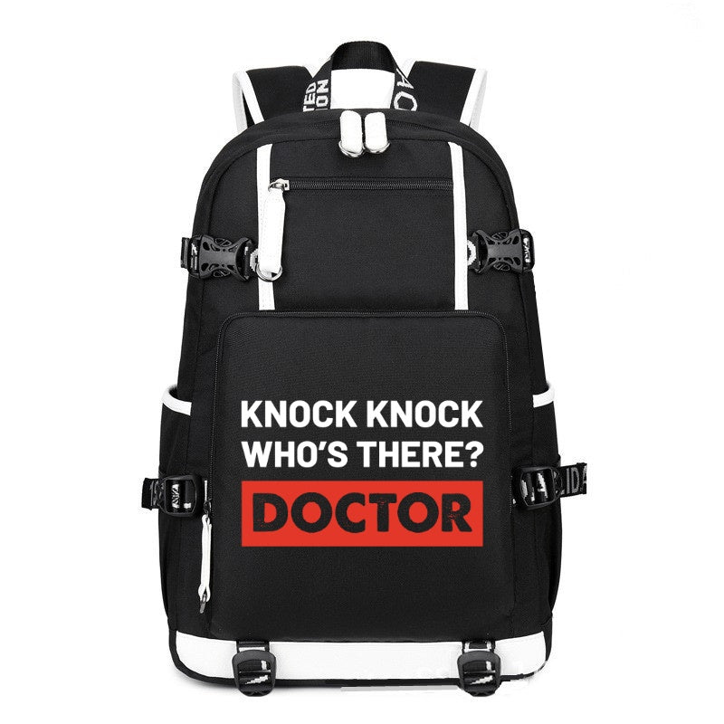 Knock Knock Who's There? Doctor printing Canvas Backpack