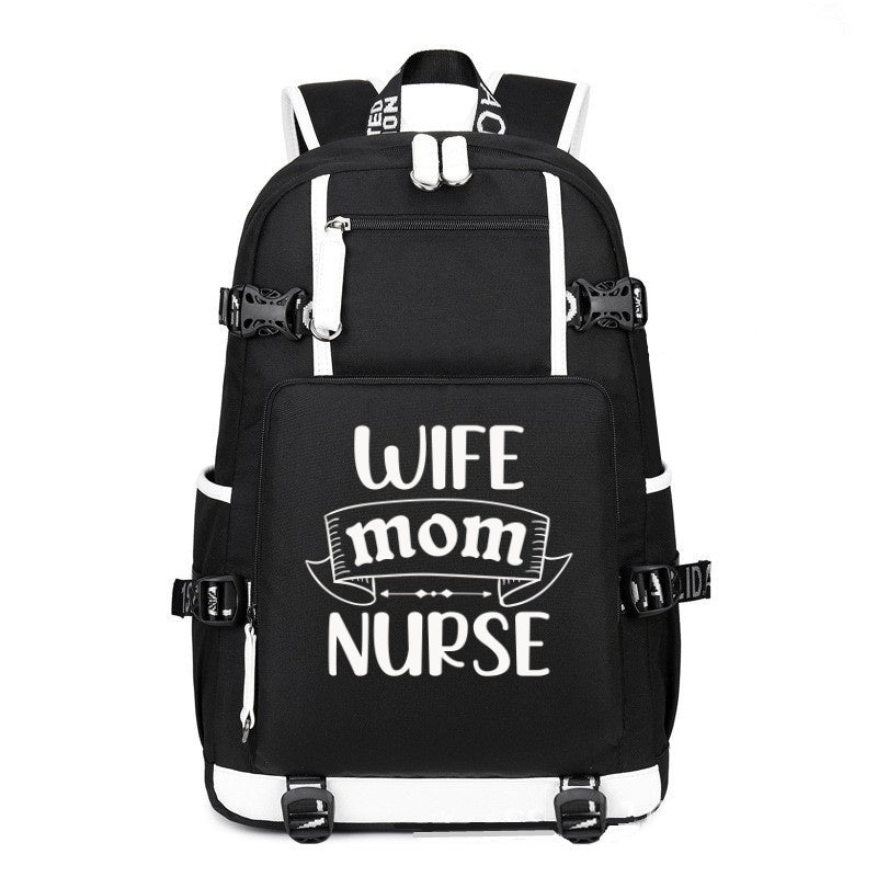 Wife Mom Nurse printing Canvas Backpack