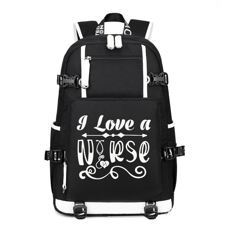 I Love A Nurse printing Canvas Backpack