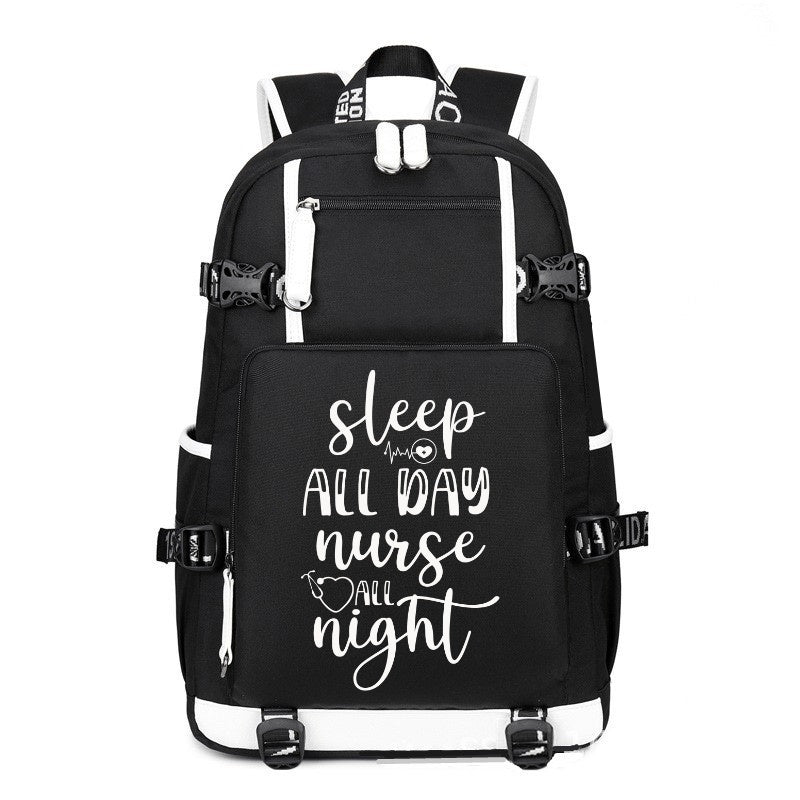 Sleep All Day Nurse All Night printing Canvas Backpack