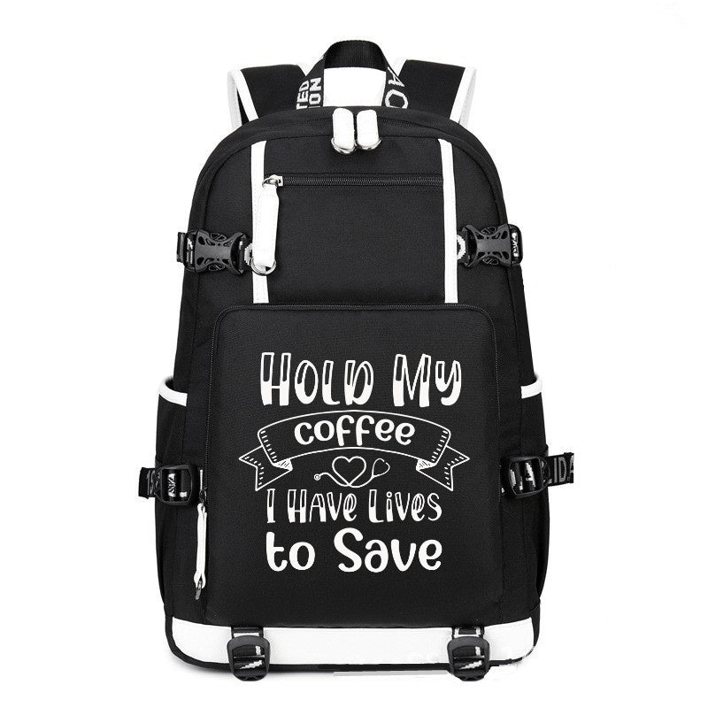 Hold My Coffee printing Canvas Backpack