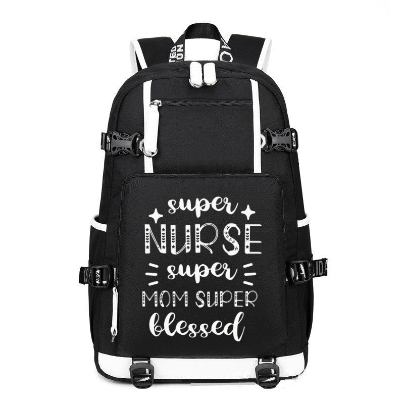 Super Nurse Super Mom Super Blessed printing Canvas Backpack
