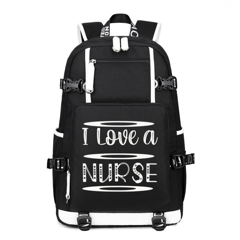 I Love A Nurse printing Canvas Backpack