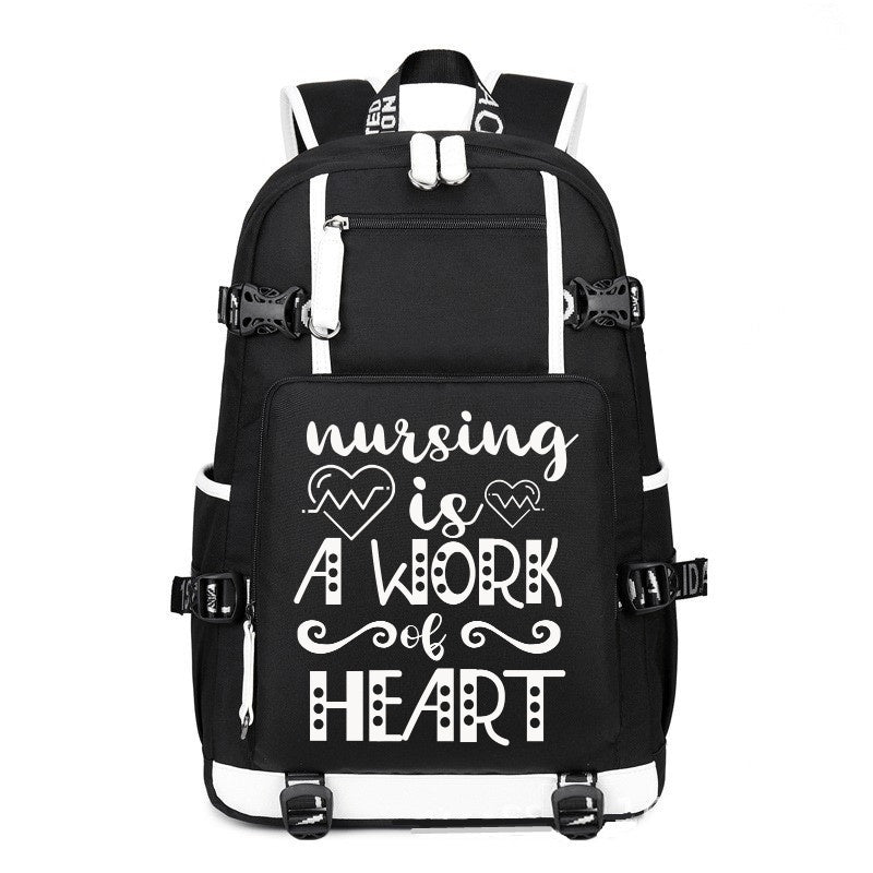 Nursing Is A Work Heart printing Canvas Backpack