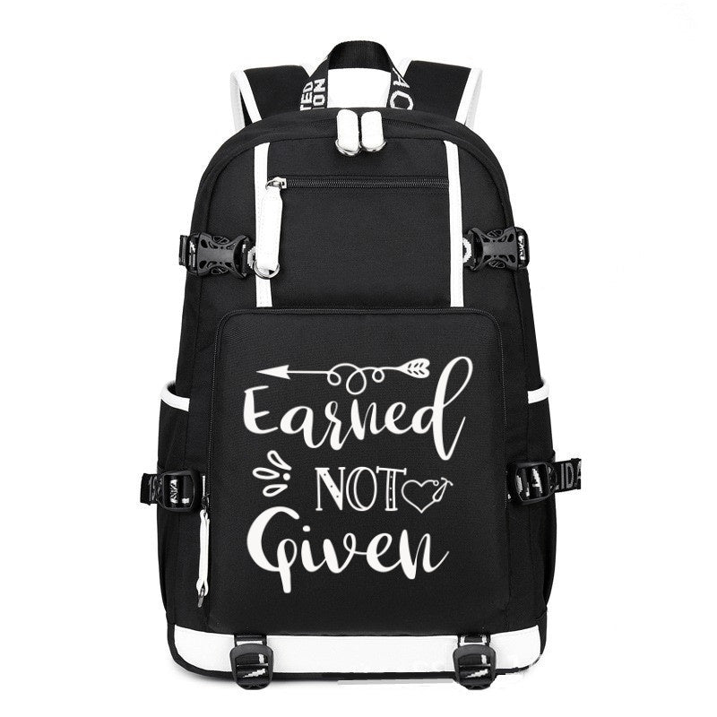 Earned Not Given printing Canvas Backpack