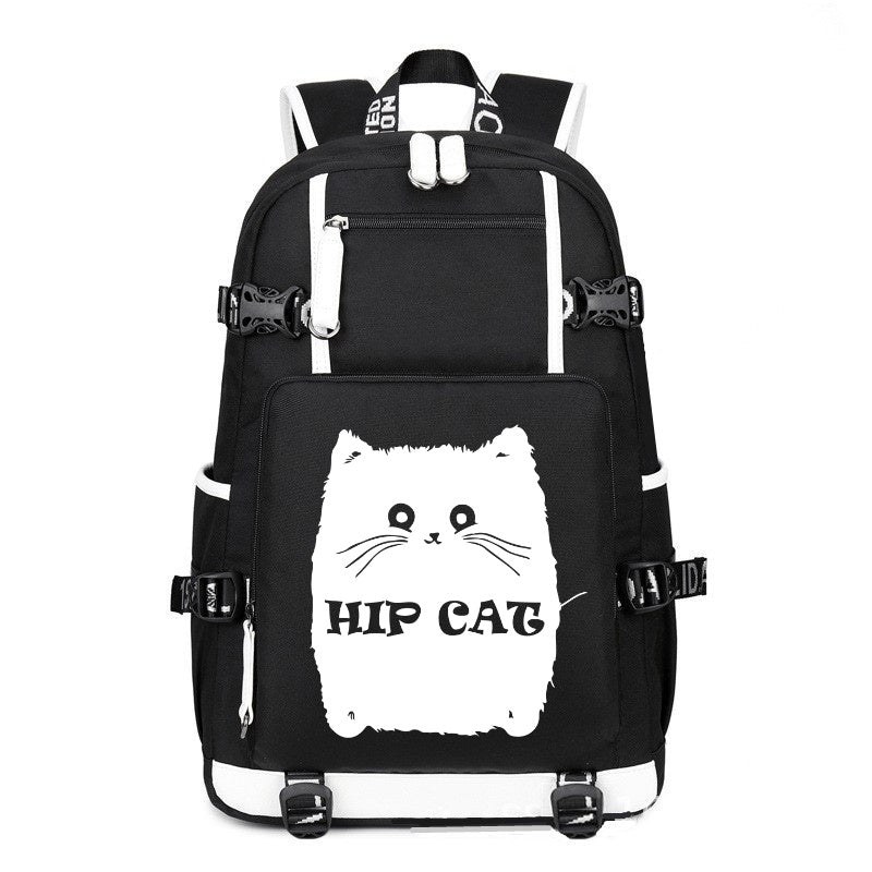 HIP CAT black printing Canvas Backpack