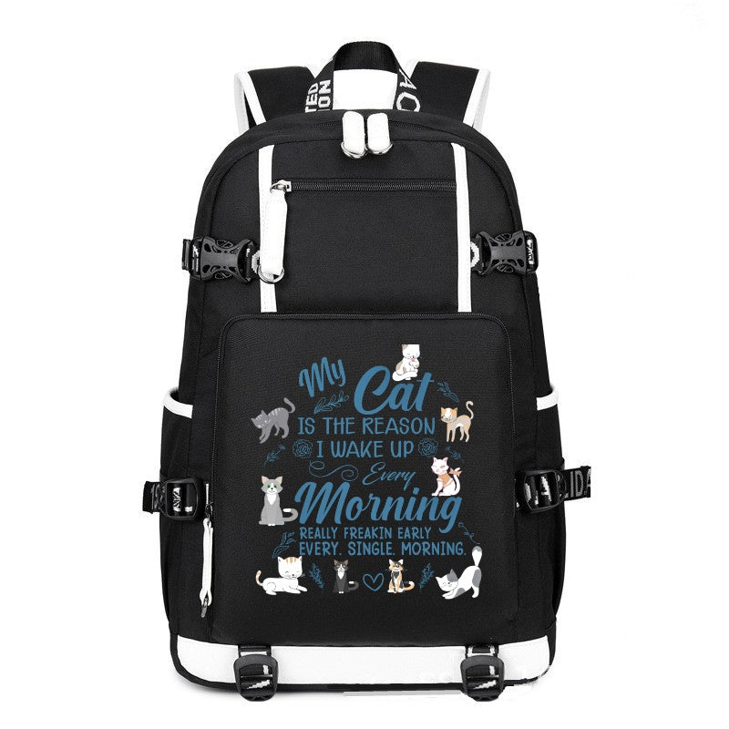 My cat is the reason I wake up every morning black printing Canvas Backpack