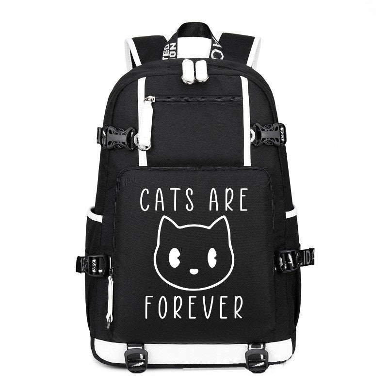 CATS ARE FOREVER black printing Canvas Backpack