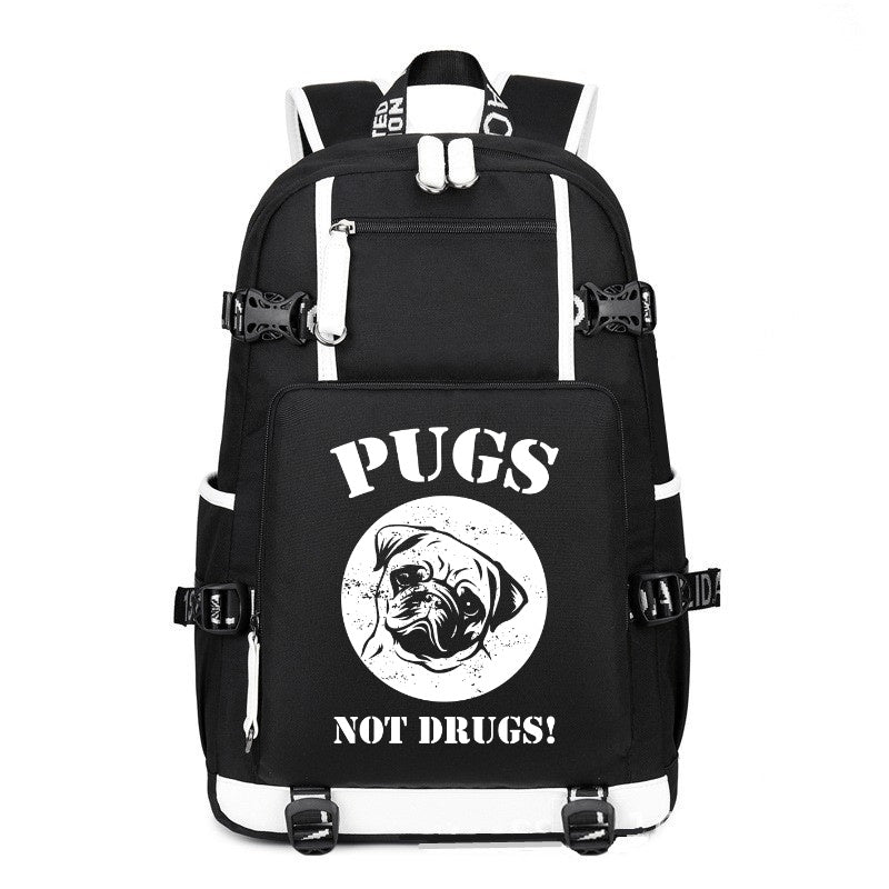 PUGS NOT DRUGS printing Canvas Backpack